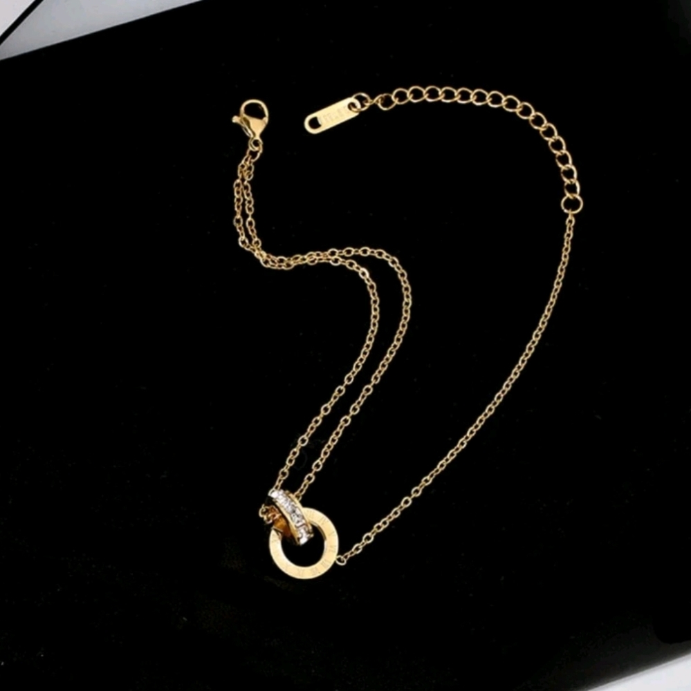 NEW Cubic Zirconia Roman Numerals Gold Toned Stainless Steel Bracelet